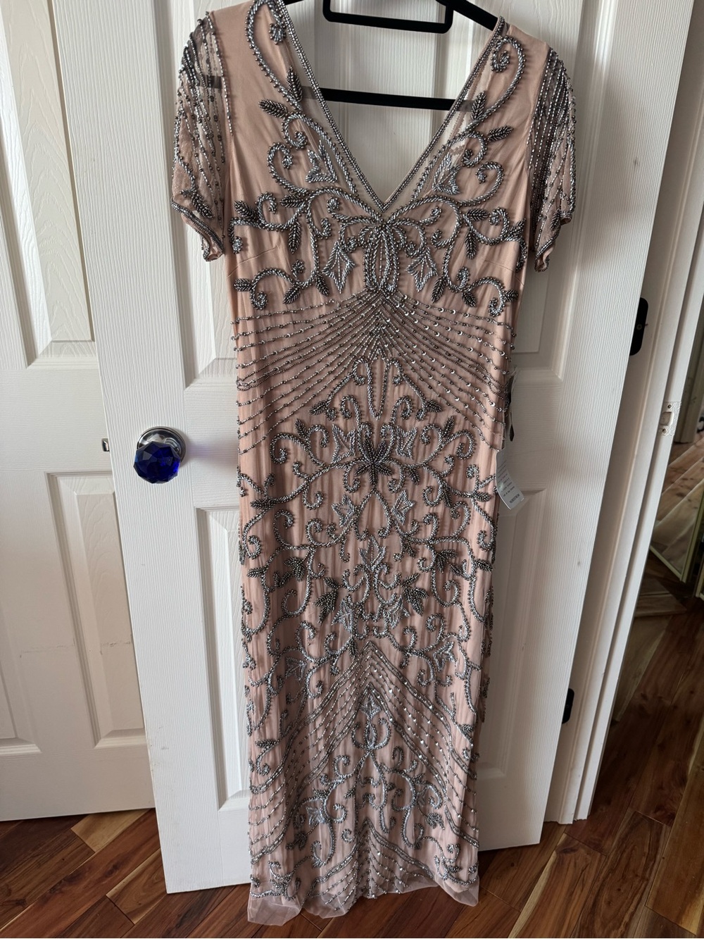 Pisarro Nights Blush Pink Beaded V-Neck Midi Dress